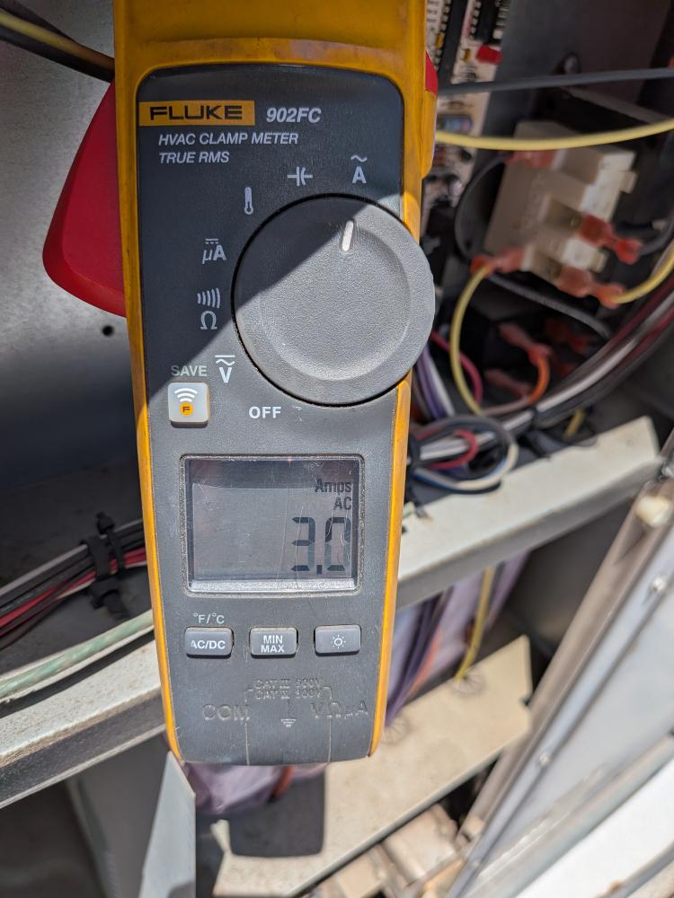 Clamp meter testing commercial AC electrical current