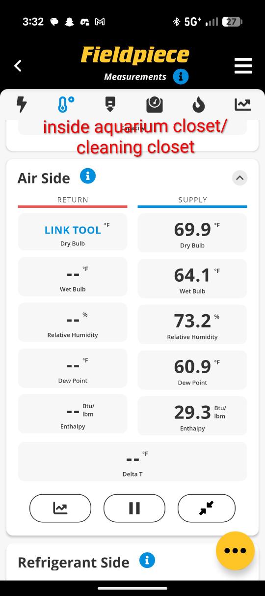 Fieldpiece temperature readings during Cedar Park comfort inspection