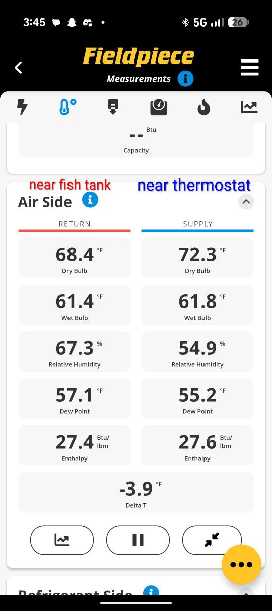 Second Fieldpiece air temperature screen for commercial HVAC