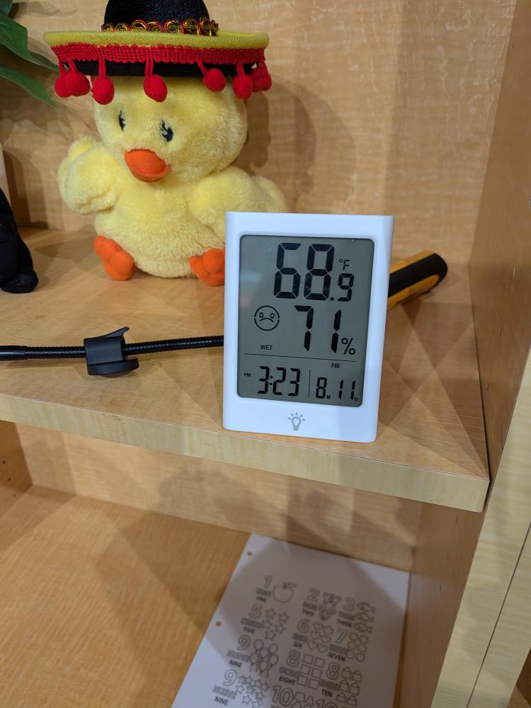 Room meter showing temperature and relative humidity