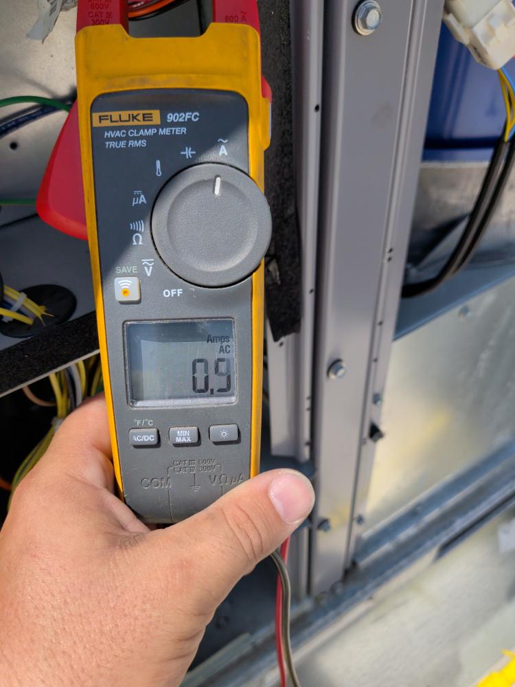 Low-current electrical test inside Carrier rooftop equipment