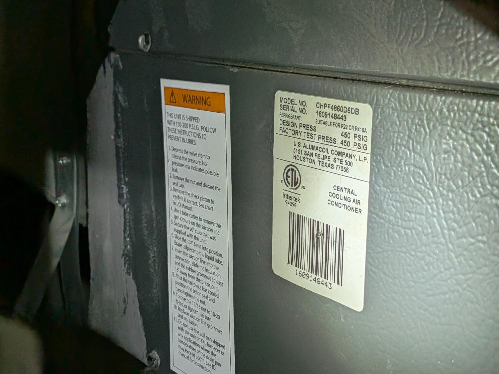 Indoor coil label on downtown Austin HVAC equipment