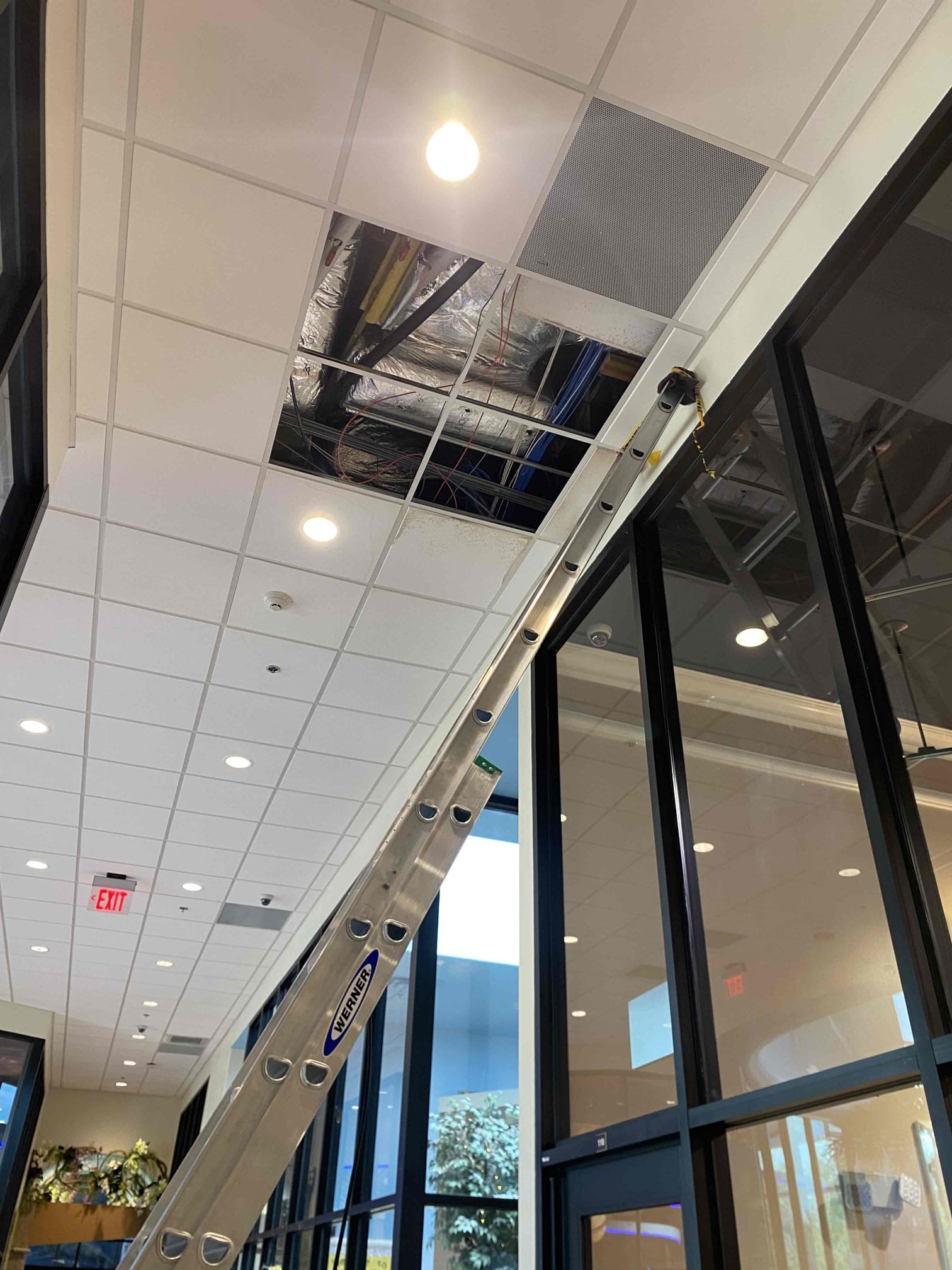 Open ceiling plenum above Cedar Park commercial corridor